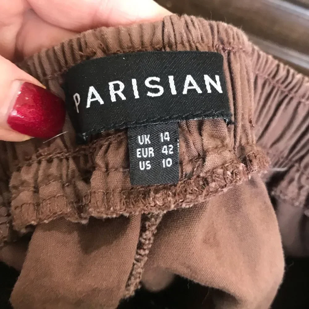 Parisian Brown Cargo Joggers Snap Pockets Size 10 - Picture 5 of 11